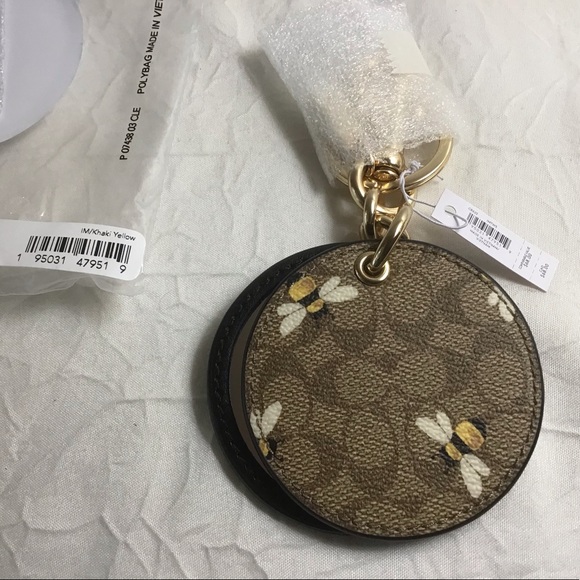 πNWT COACH Bumble Bee Signature Mirror Bag Tote Charm Key Chain MFSRP68. C8622. - Picture 1 of 15